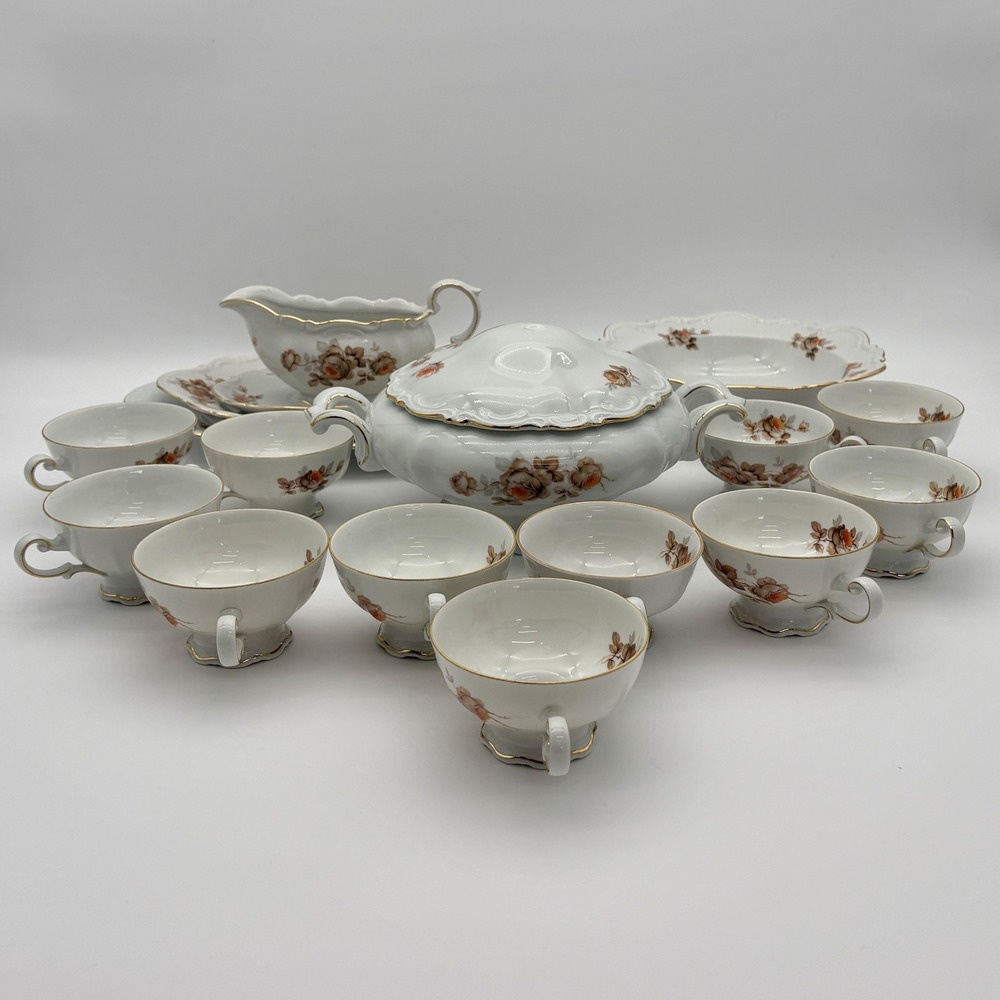 Vintage Mitterteich Bavaria Norway Rose Porcelain Serving Set‎ Germany Gold Trim